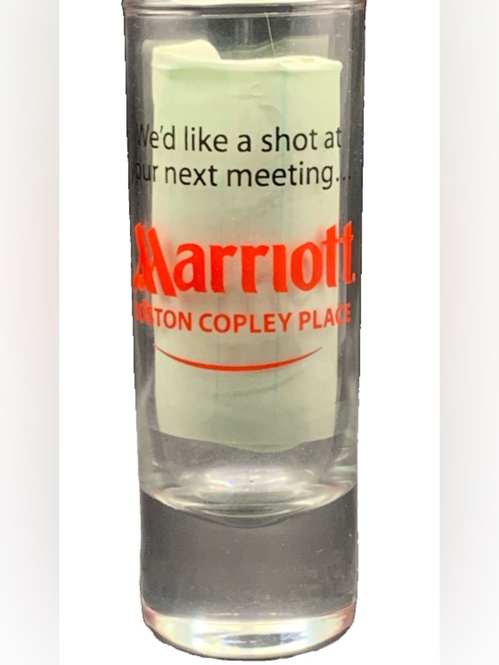 Pre Owned Marriot Boston Copley Place Shot at Your Next Meeting Glass Shotglass